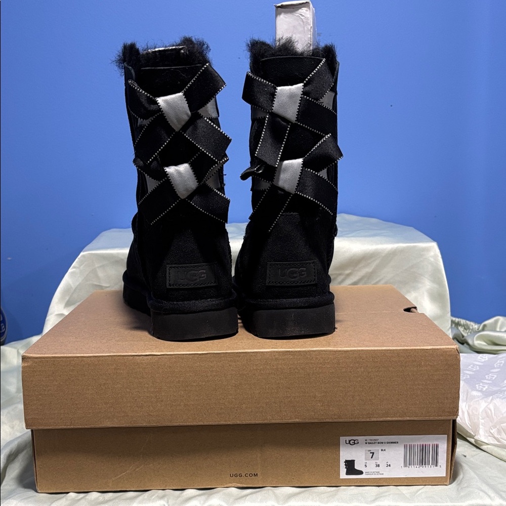 UGG Bailey Bow Women's Black Winter Boots with Ribbon Accents